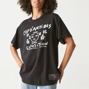 NWT Michael Stars Cap d'Antibes Graphic Tee Original Tee T-Shirt Black Sz OS